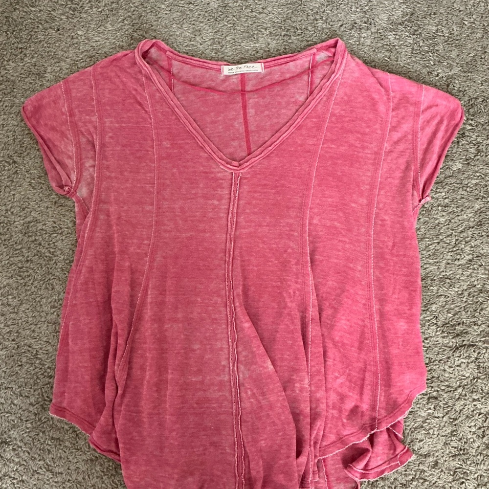 Pink We The Free Oversized V-Neck Women Top
